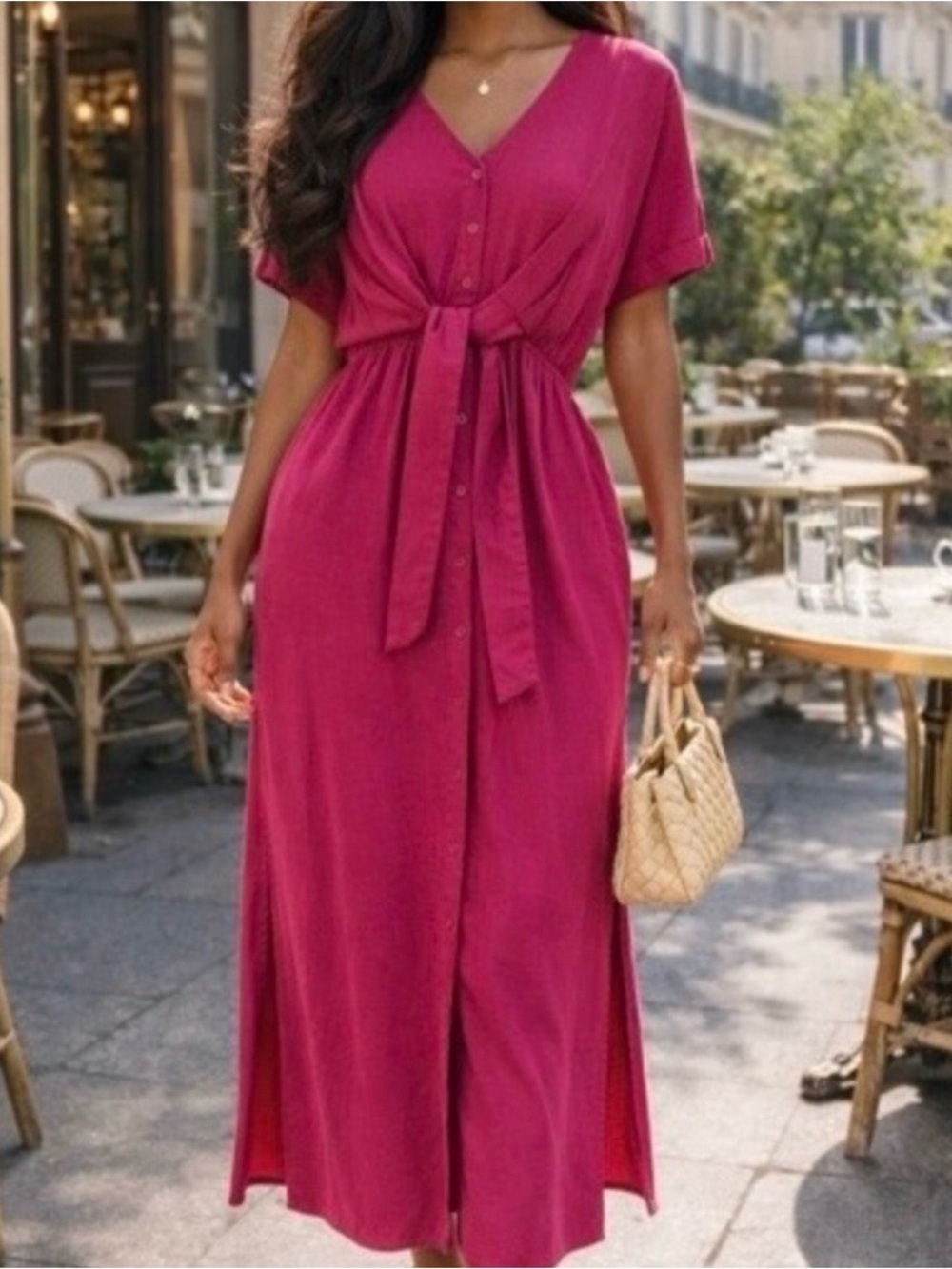 FRNCH Paris Linen Blend Dress Size L